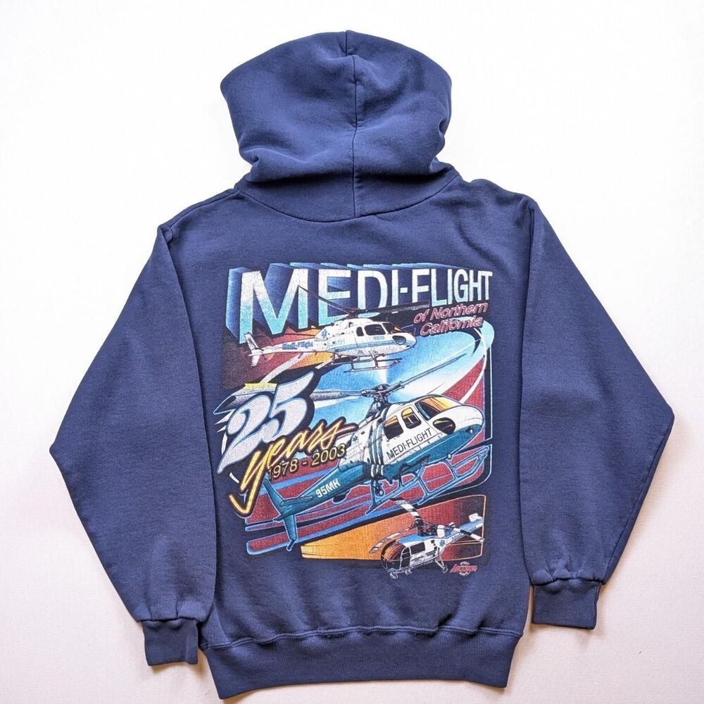 Y2K Mediflight Helicopter Navy Blue Hoodie Healthcare Medicine Size Small